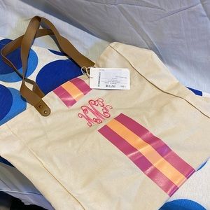 Marley Lilley monogrammed totes, canvas and fur-line faux suede.